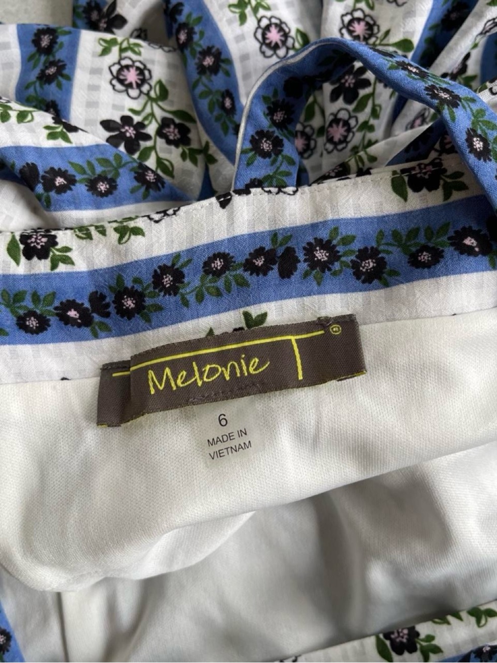 Melonie T White & Blue Floral Print Tired Midi Dress Summer Girly Romantic Sz 6 - Picture 3 of 7